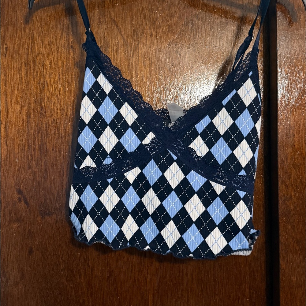 Divided Blue and White Argyle Camisole